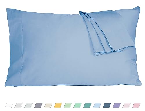 HOMTEC Pillow Cases, King Size Cotton Percale Weave Pillowcases, Pre-Shrunk Breathable and Hypoallergenic Pillowcases, Set of 2 (2 Piece King 20 Inch x 40 Inch, Placid Blue)