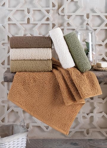 Foutastic Luxury 6 Piece Bath Towel Set 100% Cotton Jacquard 70 x 140 cm - 530 GSM - Machine Washable Elegant Colours Brown, Cream, Khaki & Green