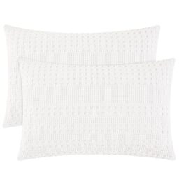 "PHF 100% Cotton Waffle Pillowcases Standard Size, 2 Pack Soft Breathable Skin-Friendly Pillow Sham,Decorative Waffle Weave Pillow Case Covers, 20"" X 26"", No Filling, White"