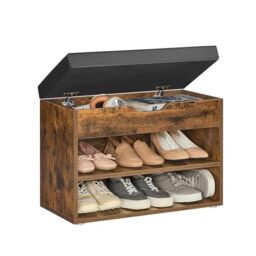 VASAGLE Shoe Bench with Cushion, Storage Storage, Hallway Bench with 3 Compartments, 30 x 60 x 44 cm, for Bedroom, Living Room, Vintage Brown Black CUSTOS Collection LHS020K05
