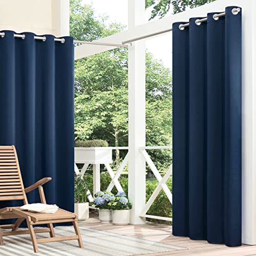 Eclipse Bradford Versatile Blackout Waterproof Grommet Window Curtain for Indoor or Outdoor (1 Panel), 52 in x 63 in, Navy