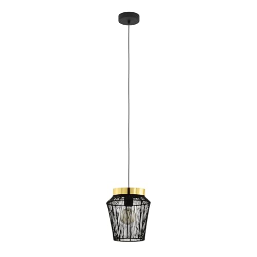 Eglo Pendant Lighting Escandidos, Ceiling Light Fitting Made of Black Metal and Brushed Brass, Hanging lamp for Dining and Living Room, E27 Socket