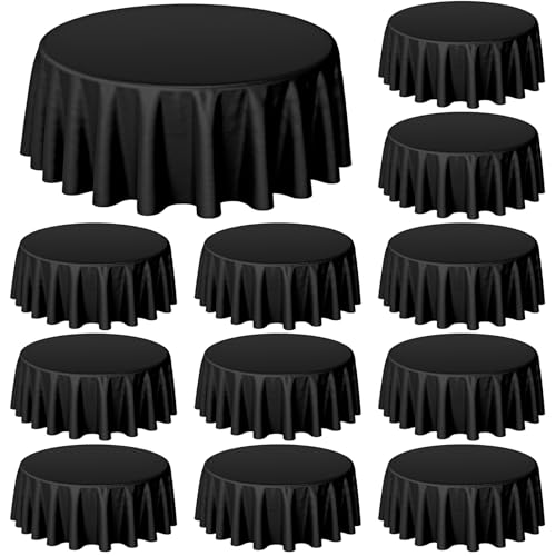 Buryeah 12 Pcs 84 Inch Black Round Plastic Disposable Table Cloth Waterproof Tablecloth Circle Table Covers for Bridal Wedding Birthday Party Gender Reveal Baby Shower