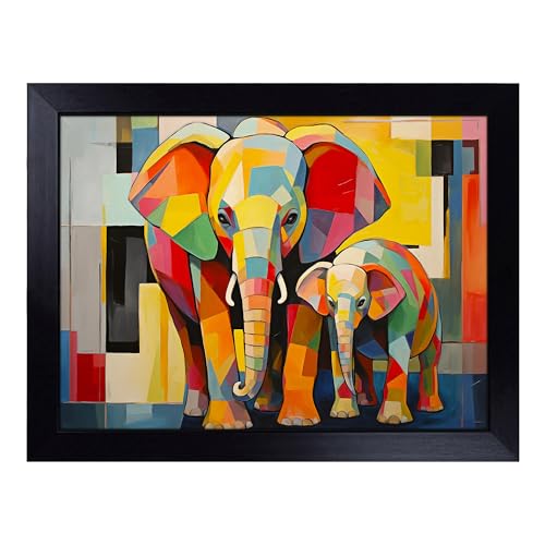 Lap Tray with Bean Bag Cushion, Baby Elephant Constructivism - Handmade in the UK, Raised Wooden Edge, Padded Cushion, Heat-Resistant Wipe-Clean Surface, for Meals, Laptops and Crafts