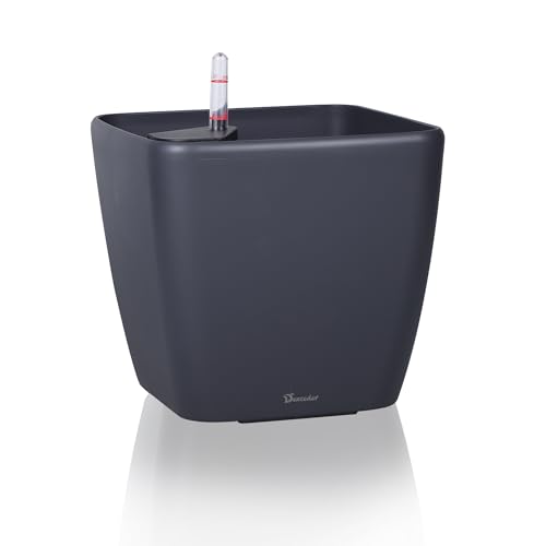 Dexceder 18x17 Self Watering Planter with Wheels Indoor Outdoor, Inner Mat Design, Thickened Large Floor Standing Flower Plant Pot with Water Level Indicator (Slate Gray Matte)