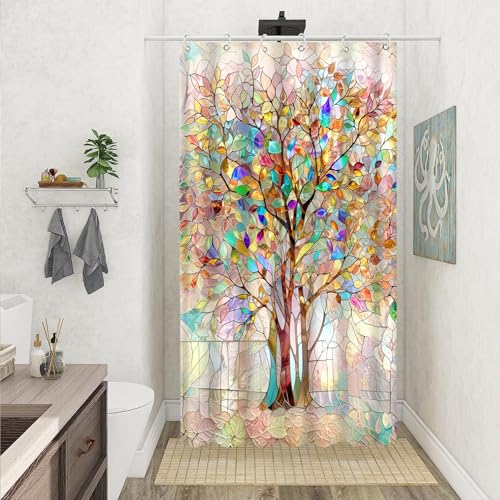 Kanuyee Tree of Life Shower Curtain Stained Glass Shower Curtain Art Shower Curtains for Bathroom Colorful Shower Curtain Set with 12 Hooks Tree-01 36??72 Inches