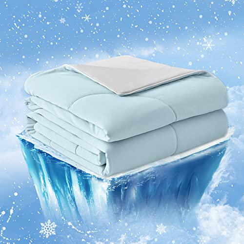 Cozy Bliss Cooling Comforter Twin Size, Cooling Blankets for Hot Sleepers and Night Sweats, Gray Blue Summer Comforter for Twin Size Bed, Breathable Soft Lightweight Silk Smooth