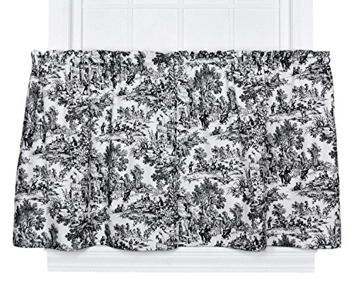 Ellis Curtain Victoria Park Toile 68-Inch-by-36 Inch Tailored Tier Curtains, Black
