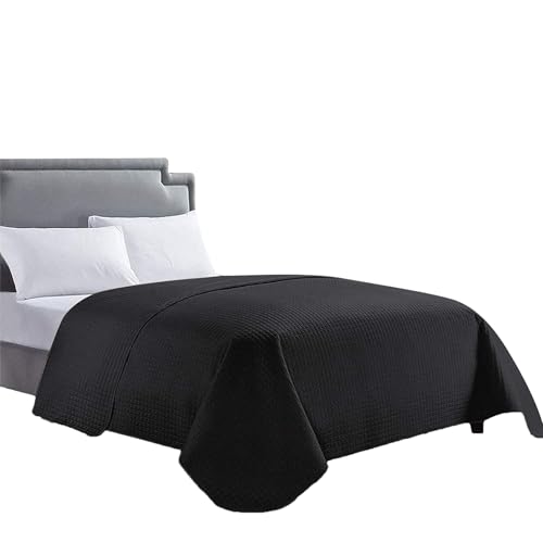 HollyHOME Luxury Checkered Super Soft Solid Single Pinsonic Bed Quilt Bedspread Bed Cover, Black, King