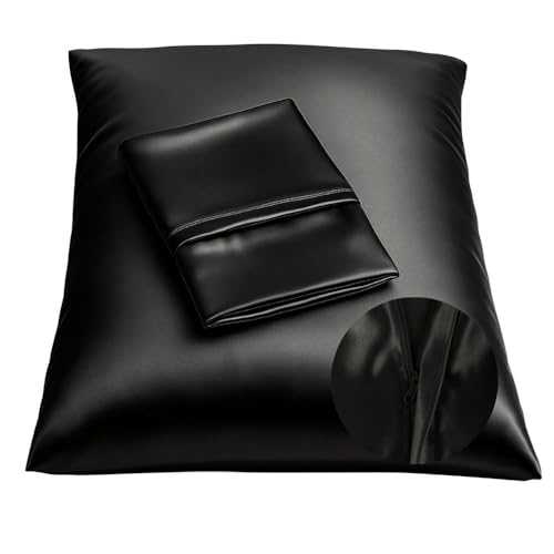 ShopBedding Luxury Satin Pillowcase Set of 2 - Standard Satin Pillowcase with Zip Black - Blissford