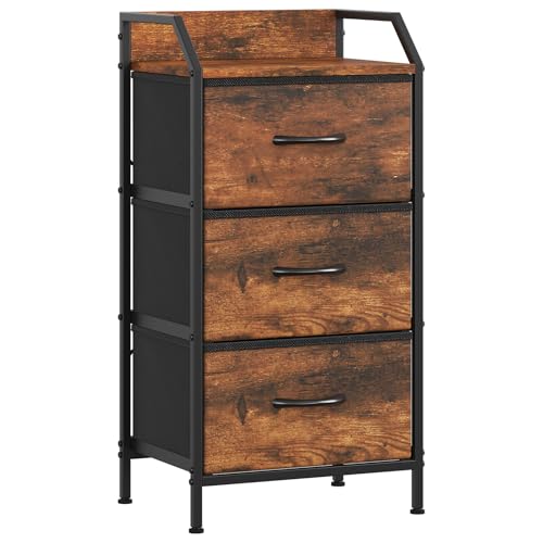 Feonase 3-Drawer Chest of Drawers with Metal Frame & Top Back Shelf – Modern Fabric Storage Cabinet for Bedroom, Living Room, Small Spaces (40x30x78cm, Rustic Brown)