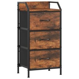 Feonase 3-Drawer Chest of Drawers with Metal Frame & Top Back Shelf – Modern Fabric Storage Cabinet for Bedroom, Living Room, Small Spaces (40x30x78cm, Rustic Brown)