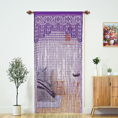 "Macrame Lace Door String Curtain for Doorway, Purple, 35""W x 79""L, 2 Panels - Room Divider, Bohemian Boho Gypsy Hippie, Hang Fringe Tassel, for Window Door Wall Hallway Deco and Privacy, Keep Bug Out"