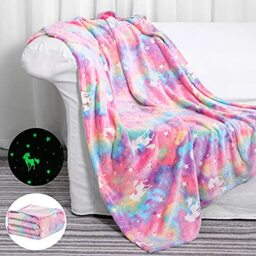 Glow in The Dark Throw Blanket Luminous Unicorns Blanket for Girls Super Soft Plush Flannel Furry Fleece Blanket,Christmas Thanksgiving Pink Magical Blanket Gifts,60in x 50in (Rainbow Unicorns)