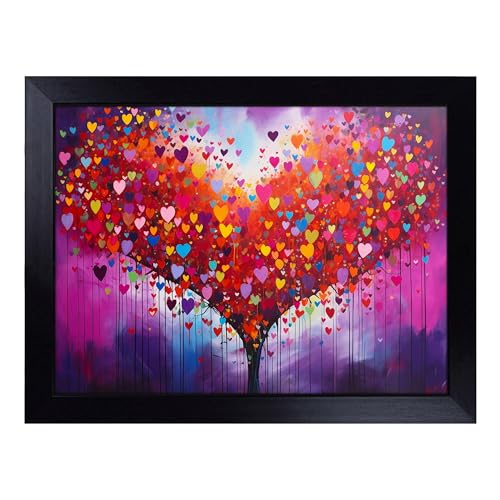 Lap Tray with Bean Bag Cushion, Love Heart Contemporary - Handmade in the UK, Raised Wooden Edge, Padded Cushion, Heat-Resistant Wipe-Clean Surface, for Meals, Laptops and Crafts