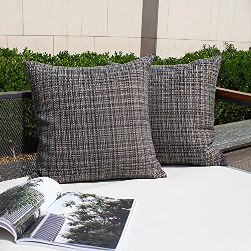 Kevin Textile Pack of 2 Decorative Outdoor Waterproof Throw Pillow Covers Lumbar Pillowcases Modern Cushion Cases for Patio Couch Bench 16 x 16 Inch Grey