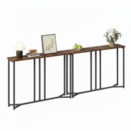 YITAHOME Set of 2 100cm Slim Console Table, Rustic Brown and Black