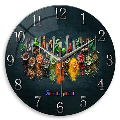 Constantplanet Kitchen Wall Clocks Battery Operated 14 Inch - Round Decorative Clocks for Living Room Bedroom Dining Room Silent Wall Clock Non Ticking