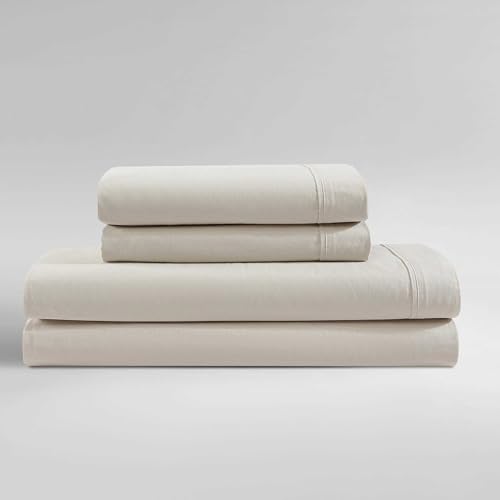 Calvin Klein - Twin Bed Sheets, Cotton Percale Bedding Set with Matching Pillowcase, Deep Pockets, Relaxed Garment Washed, Dorm Essentials (Washed Percale Light Beige)
