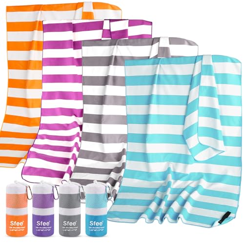 Sfee 2 Pack Microfiber Travel Towel, Quick Dry Towel Camping Towels, Super Absorbent Compact Lightweight Sport Towel Soft Striped Beach Towel for Pool, Bath, Travel, Hiking, Gym, Yoga, Backpacking