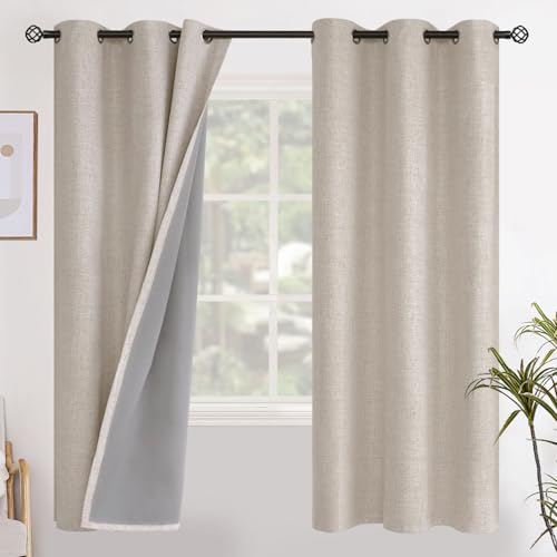 YoungsTex Oatmeal Linen Blackout Curtains for Bedroom 72 Inches Long, Full Room Darkening Window Drapes for Living Room Thermal Insulated Blinds with Grommets Heat Blocking, 2 Panels, 42 X 72 Inch
