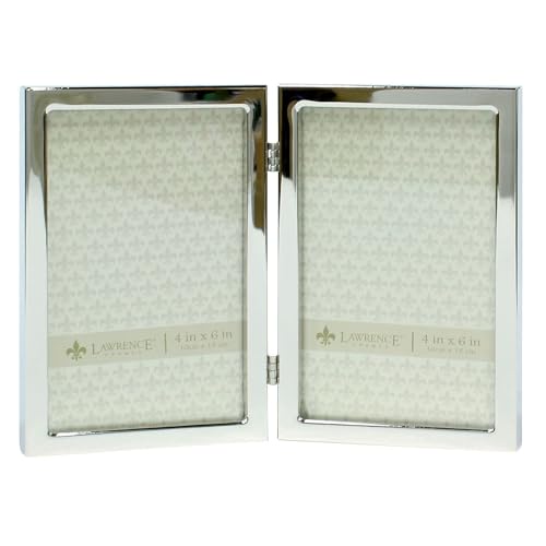 Lawrence Frames 4x6 Hinged Double Silver Standard Metal Picture Frame, 4 x 6 Dual