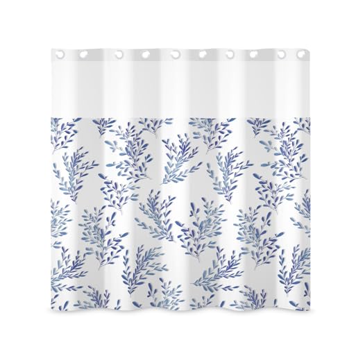 ggaimwf 71x71 Inch No Hook Leaves Shower Curtain and Liner Set Aesthetic Plant Foliage Flower Snap in Shower Curtains for Bathroom Country Rustic Spring Summer Bathroom Set
