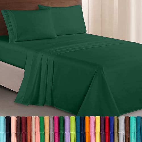 Elegant Comfort Luxurious 1500 Thread Count Egyptian Quality Three Line Embroidered Softest Premium Hotel Quality 4-Piece Bed Sheet Set, Wrinkle And Fade Resistant, Twin/Twin XL, Hunter Green