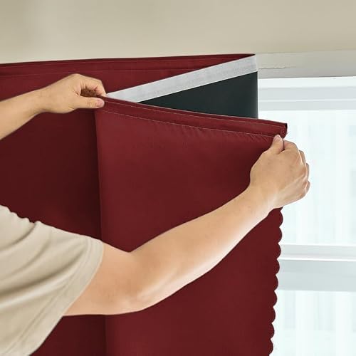 "AJAZZ Self Adhesive Curtains 100% Blackout Shades Window Cover Sticky Curtain Portable Easy Open Blackout Curtains for Bedroom Living Room No Drilling (Burgundy, 47"" W x 96"" L) 1 Panel"