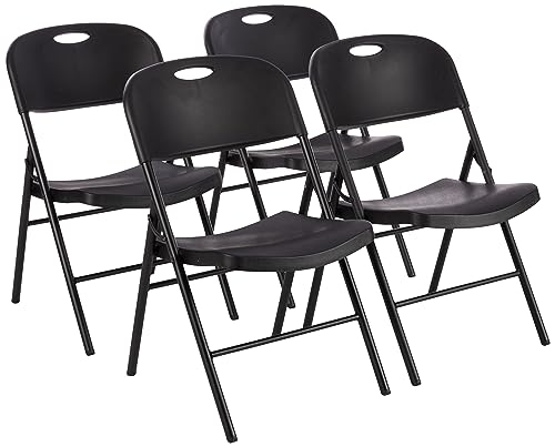 Amazon Basics Plastic & Metal Foldable Chairs, Powder-Coated Steel Frame, Non-Marking Foot Tips, Set of 4, Black, up to 158 Kg, for Parties, Events, Camping, Kitchen, Indoor & Outdoor