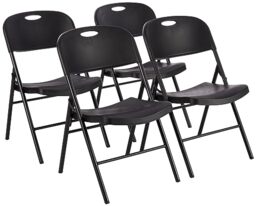 Amazon Basics Plastic & Metal Foldable Chairs, Powder-Coated Steel Frame, Non-Marking Foot Tips, Set of 4, Black, up to 158 Kg, for Parties, Events, Camping, Kitchen, Indoor & Outdoor