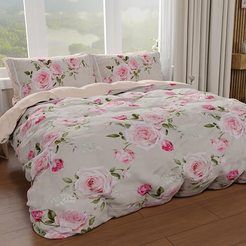 PETTI Artigiani Italiani - Maxi Double Duvet Cover Set 240 x 220 cm (2 Pillowcases 80 x 80 cm Included), Microfibre Duvet Cover Set with Digital Floral Print 20 06 - Made in Italy