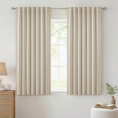 ANRODUO Back Tab Blackout Curtains for Bedroom Living Room, Rod Pocket Pinch Pleated Thermal Insulated Room Darkening Curtains 54 Inches Long 2 Panels, Cream Beige, 42 x 54 Inch