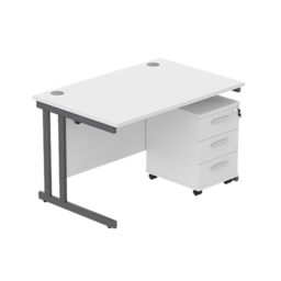 Office Hippo Heavy Duty Contract Grade Office Desk Workstation and Lockable 3-Drawer Pedestal Set, 120kg Weight Tolerance, 5-Year Warranty, FSC Certified, Arctic White, Graphite Legs, 1200 x 800mm