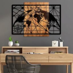 Elegant Decorative Wooden Wall Accessory, 70 x 99 cm, 100% Real Wood (3 cm) & Metal (1.5 mm), Unique Walnut & Black Finish, Perfect for Home Decor