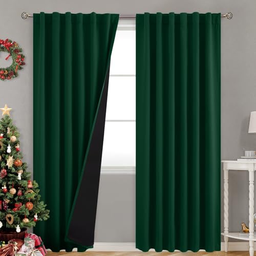 BGment 100% Thermal Insulated Blackout Curtains 84 Inches Long with Liner, Rod Pocket and Back Tab Double Layer Noise Reduce Room Darkening Curtains for Bedroom (52 x 84 Inch, 2 Panels, Emerald)