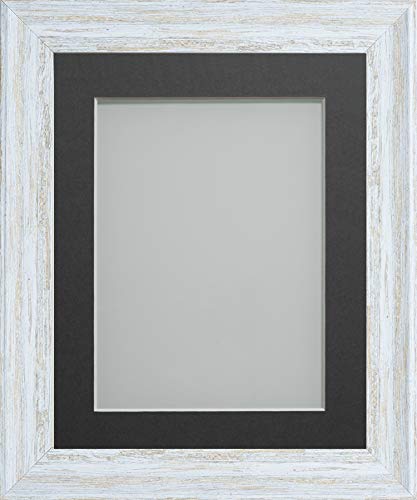 Frame Company Lynton Rustic White Photo Frame with Grey Mount, 9x7 for 6x4 inch, fitted with perspex