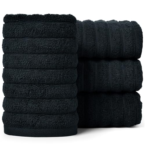 Jacquotha 4-Pack Bathroom Hand Towels (Black) Ribbed ??? Guest Room & Spa - Premium Cotton Face Towels 13??? x 29???, Soft and Quick Drying 480 GSM