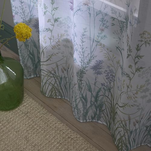 Appletree Meadow Single Net Curtain for Windows W55 x L54 (140 x 137cm) - Voile Curtain for Bedroom/Living Room - Floral Voile Sheer Curtain - White Floral Sheer Curtain