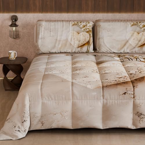 PETTI Artigiani Italiani - Winter Quilt, Double Sided Double Duvet Plain and Digital Print, Shabby 04 339, 100% Microfibre, Made in Italy