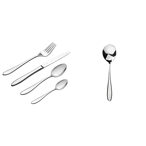 Viners Tabac Cutlery Set - Elegant Mirror Polished Flatware Gift Box with 25 Year Guarantee - 18/0 Stainless Steel, 16 Piece & 0302.930 Soup Spoon