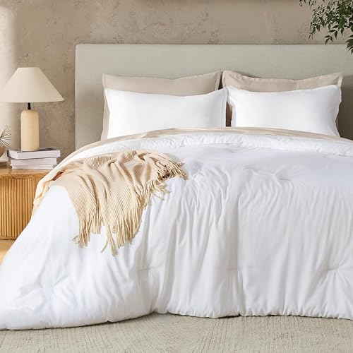 Andency White Twin Size Comforter Set, 2 Pieces Boho Solid Modern Bedding Comforters & Sets, All Season Soft Lightweight Fluffy Bed Set for Kids, Girls (66x90Inch Comforter & 1 Pillowcase)