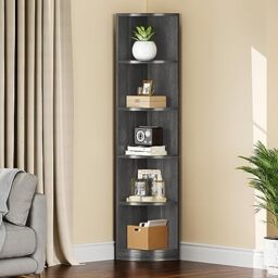 YITAHOME 5-Tier Corner Shelf, Modern Free Standing Corner Bookshelf, 30x30x180cm, 5 Shelf Display Corner Bookcase and Bookshelves,Wooden Open Storage Book Shelves for Living Room, Home Office