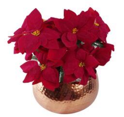 Leaf Artificial Christmas Xmas Red Poinsettia 40cm Houseplant in Pot, Silk, Large Copper Curved Edge