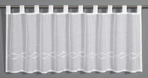 Gardinia Dolly Voile Bistro Curtain with Graphic Embroidery, White, 135 x 245 cm