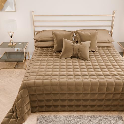 PETTI Artigiani Italiani - Single Quilt in Soft and Warm Velvet, Spring Autumn Quilt, Single Quilt, Taupe, 100% Made in Italy