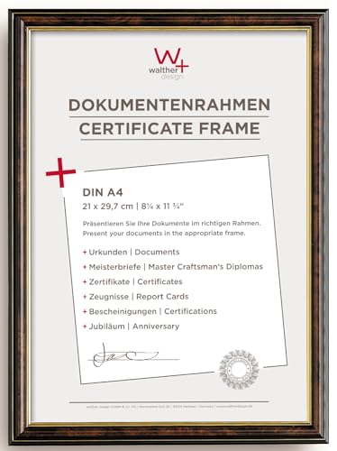 walther Design Picture Frame Walnut 21 x 29,7 cm (DIN A4) with Gold Inner Edge, Smell Design Frame JD130N