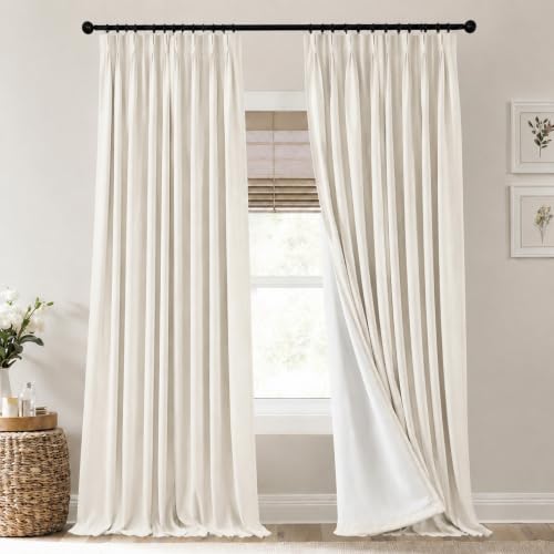 Natural Pinch Pleated Linen Blackout Curtains 42 by 96 for Dining Room