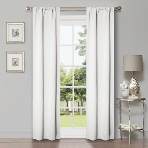 "Superior Blackout Curtains, Room Darkening, Bedroom, Drapes, Kitchen, Living Room Window Accents, Sun Blocking, Thermal, 2 Pack, Rod Pocket, Solid Blackout Curtains, Set of 2, 26"" x 84"", Snow White"