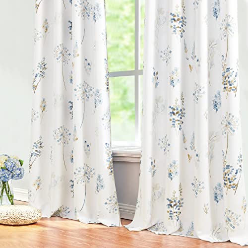 XTMYI 96 Inch Length Blue Brown Watercolor Flower Grommet Curtains for Living Room,2 Panels